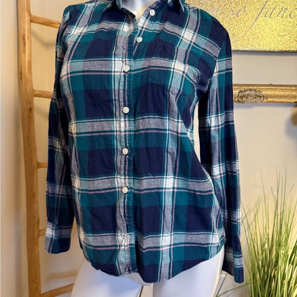 J. Crew Women’s Long Sleeve Button Up Shirt, Blue & Green, Size XS